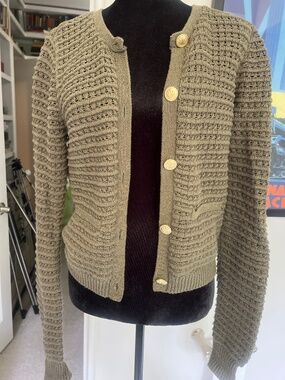 rag & bone Olive Cropped Waffle-Knit Button Cardigan S